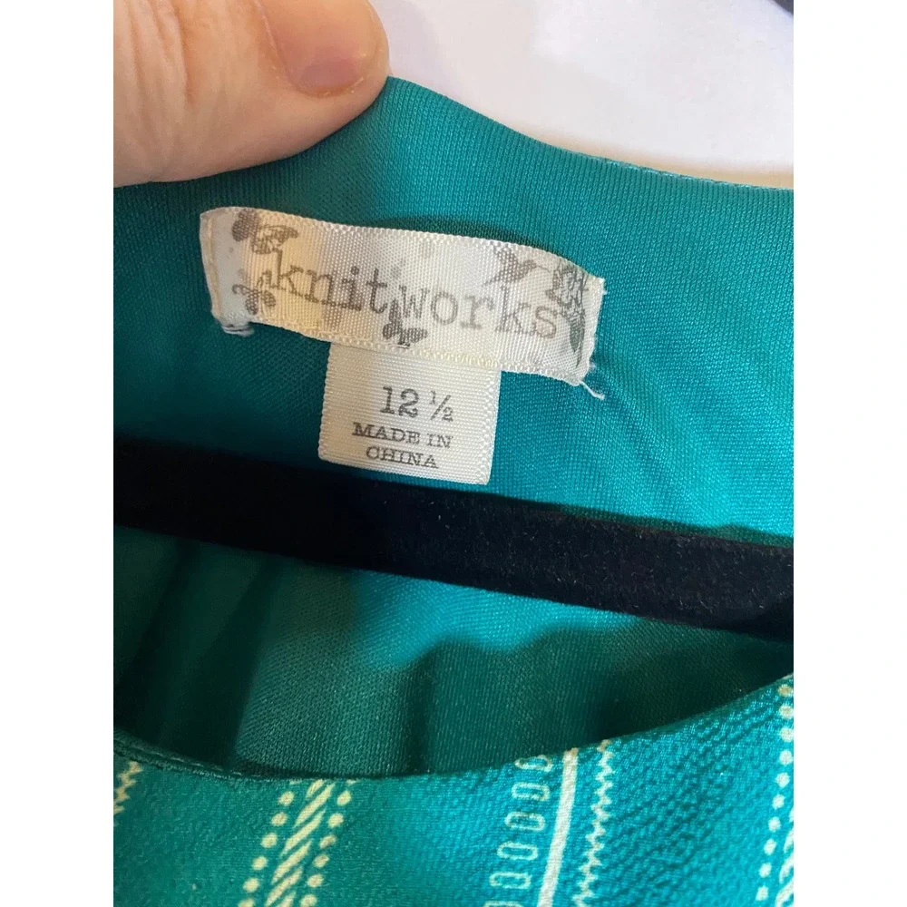Girls Knitworks Green Embroidered Stripe Handkerchief Hem Sundress 12.5